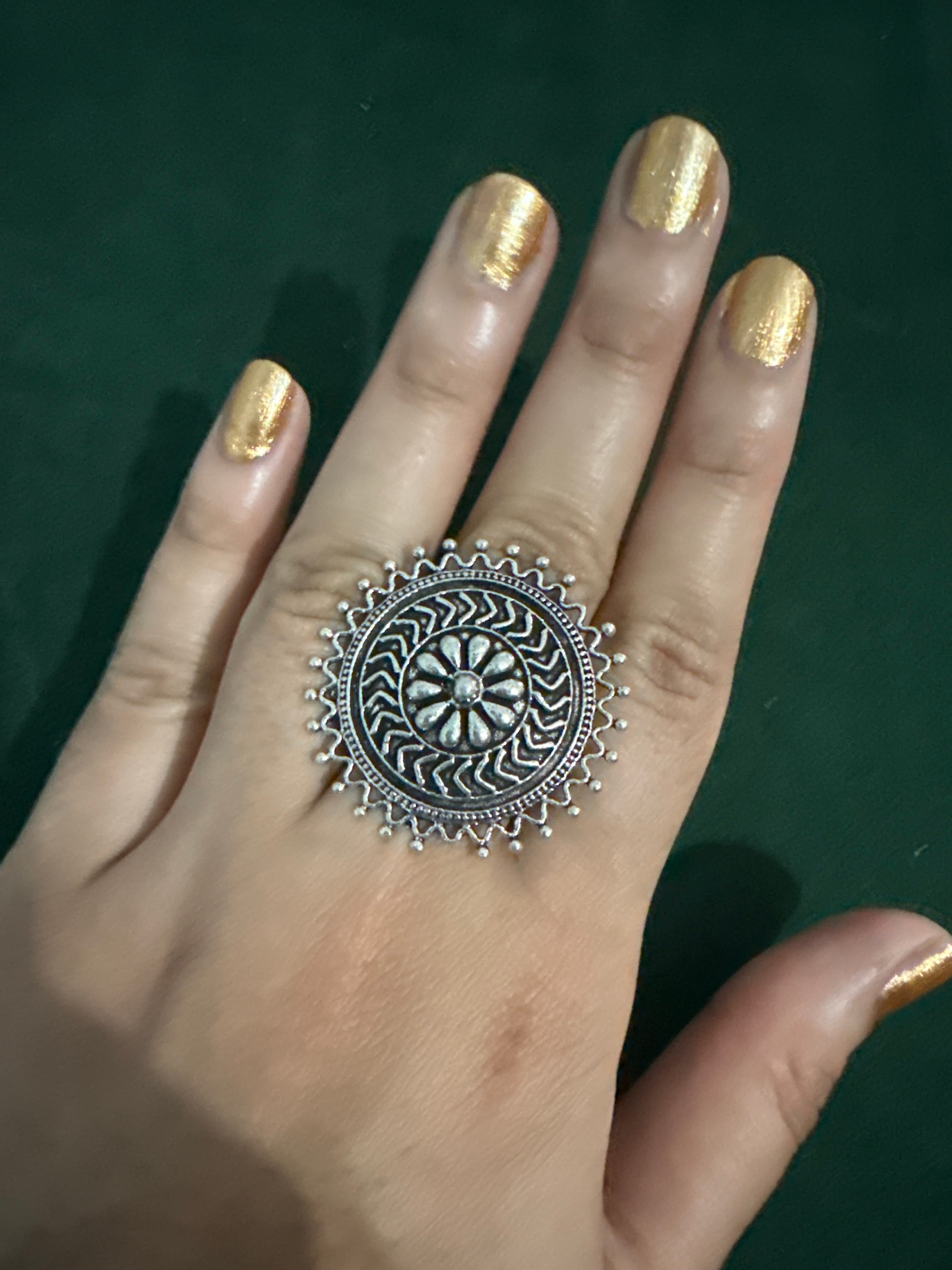 Adjustable Sunburst stud ring – 925 Silver Rings