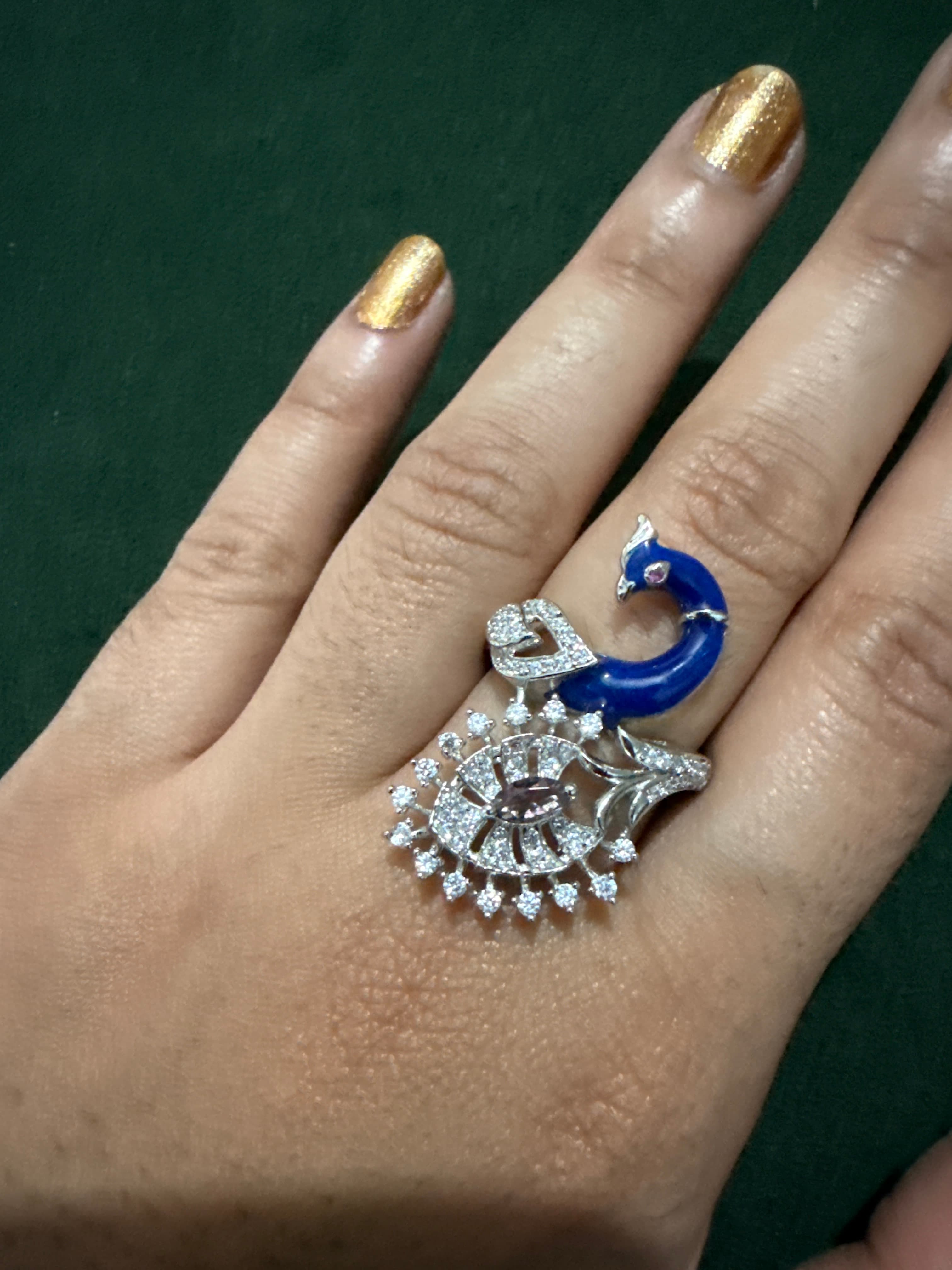 Blue cork peacock ring – 925 Silver Rings