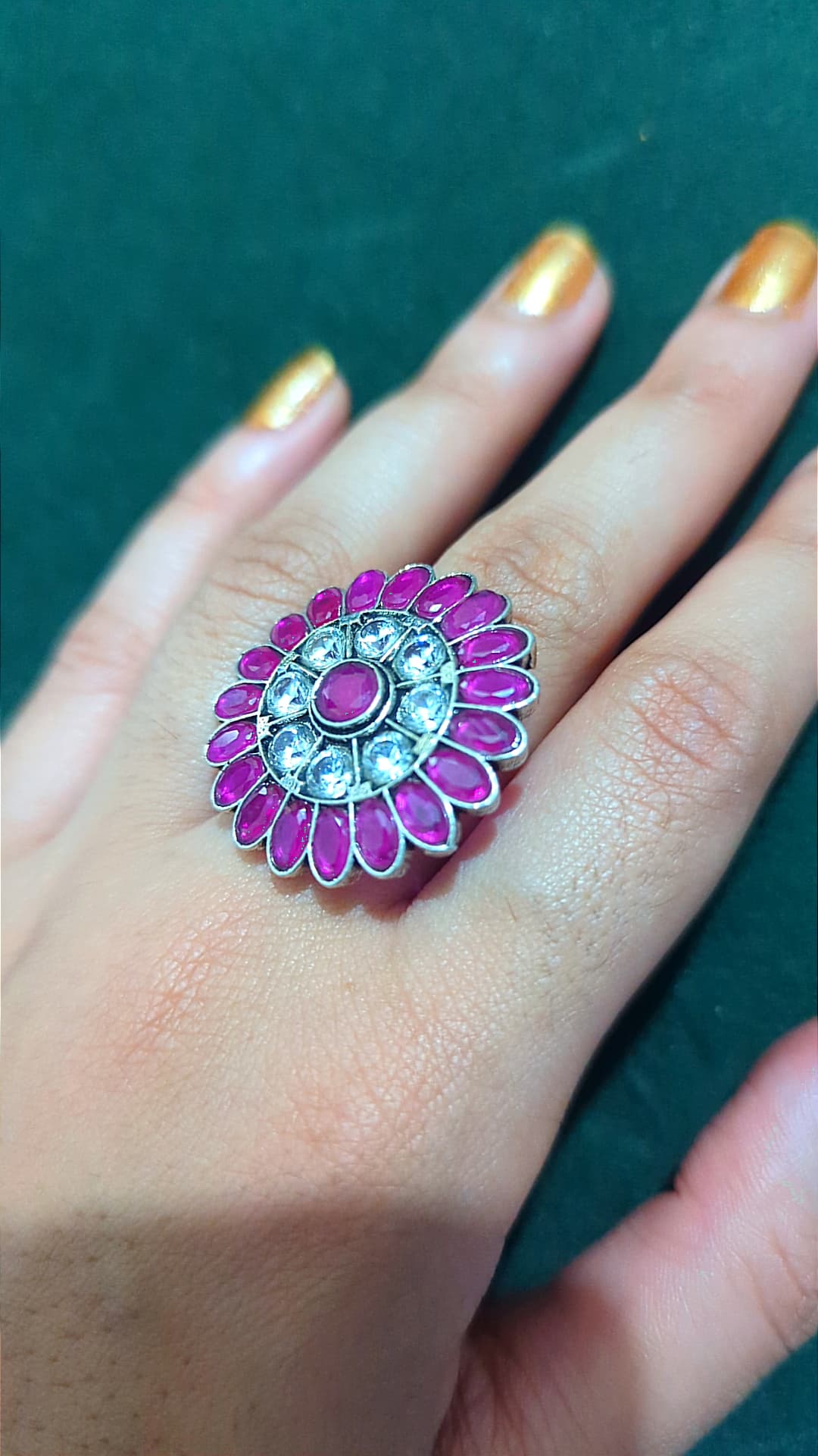 Pink floral statement ring โ 925 Silver Rings