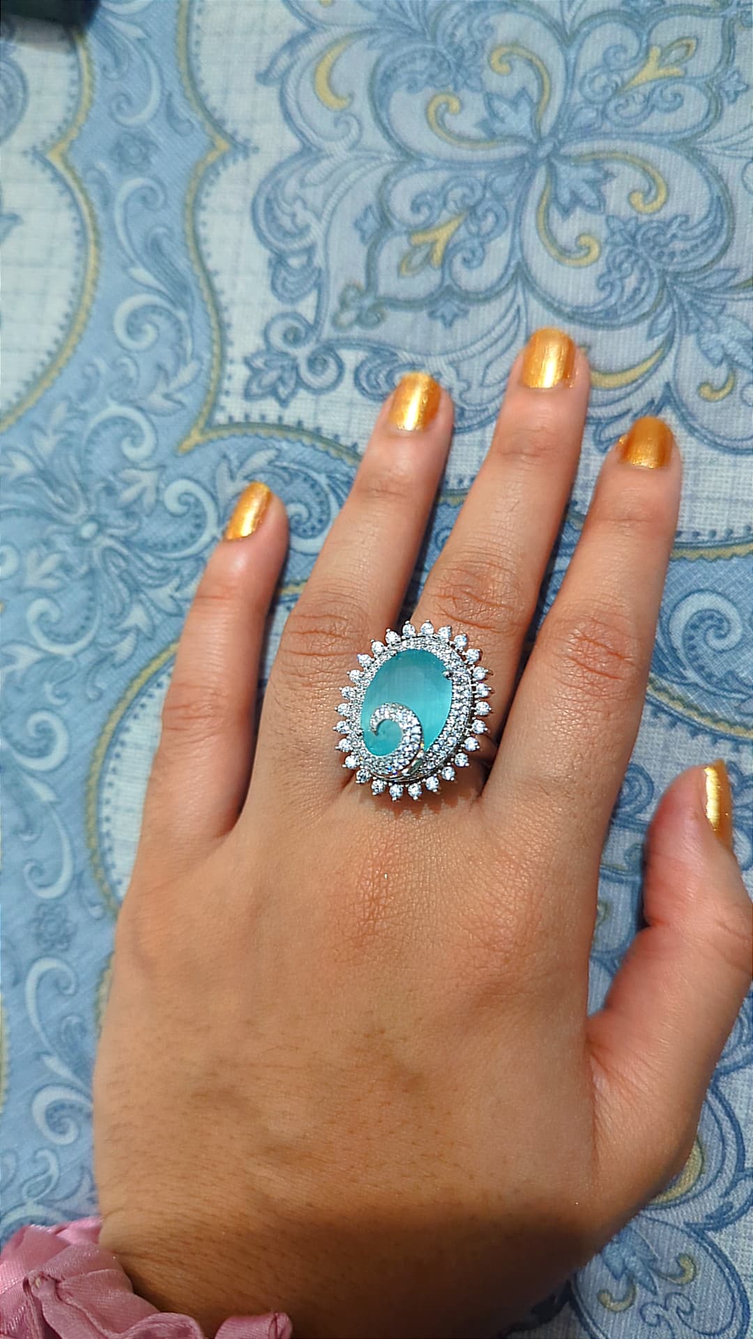 Aqua Peacock Statement Ring – 925 Silver Rings