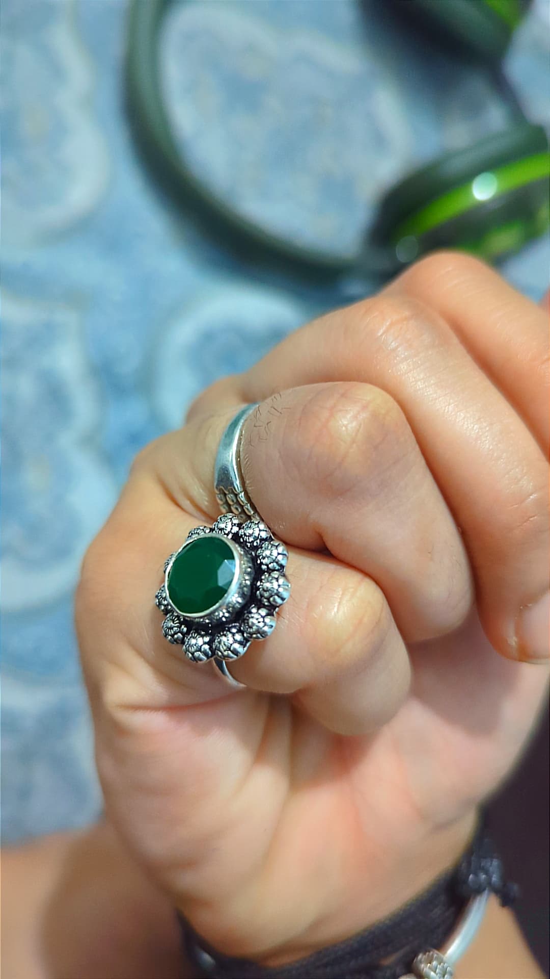 Green Floral Halo Ring – 925 Silver Rings