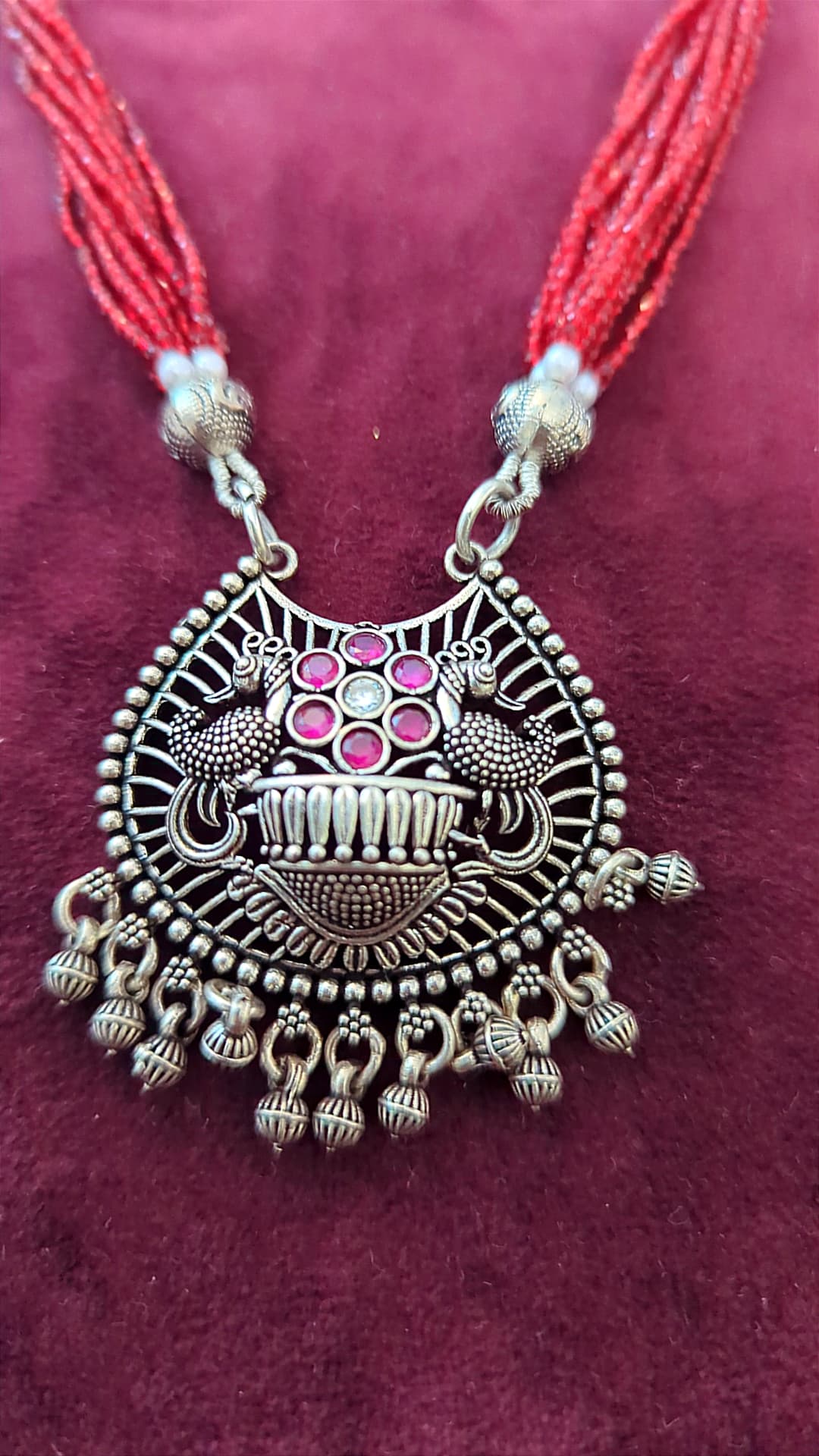 Peacock Ruby Oxidised Necklace – 925 Silver Necklaces