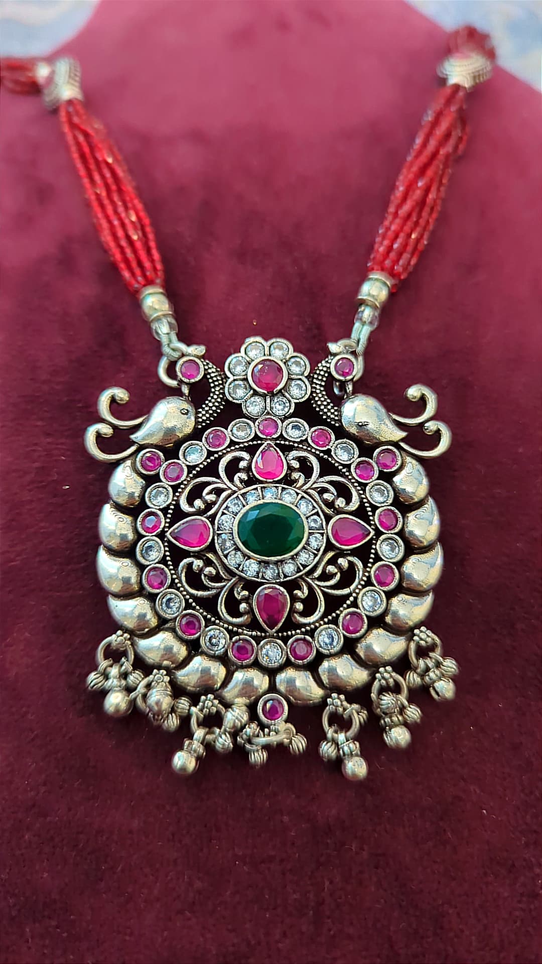 Royal Ruby Emerald Peacock Necklace β 925 Silver Necklaces