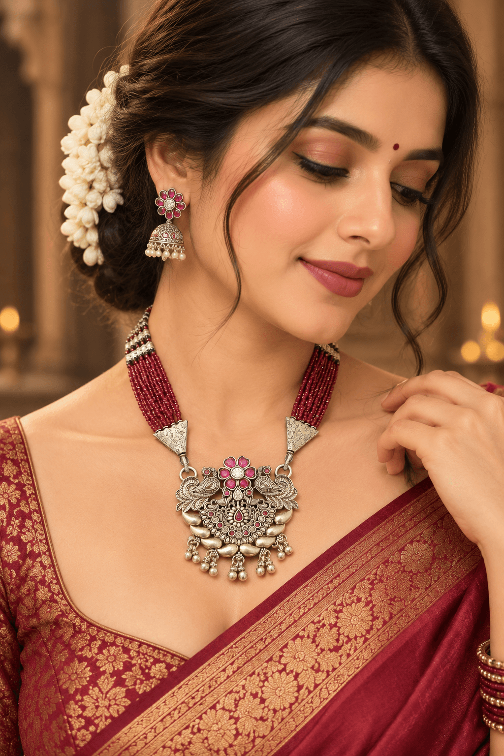 Peacock Ruby Oxidised – 925 Silver Necklaces