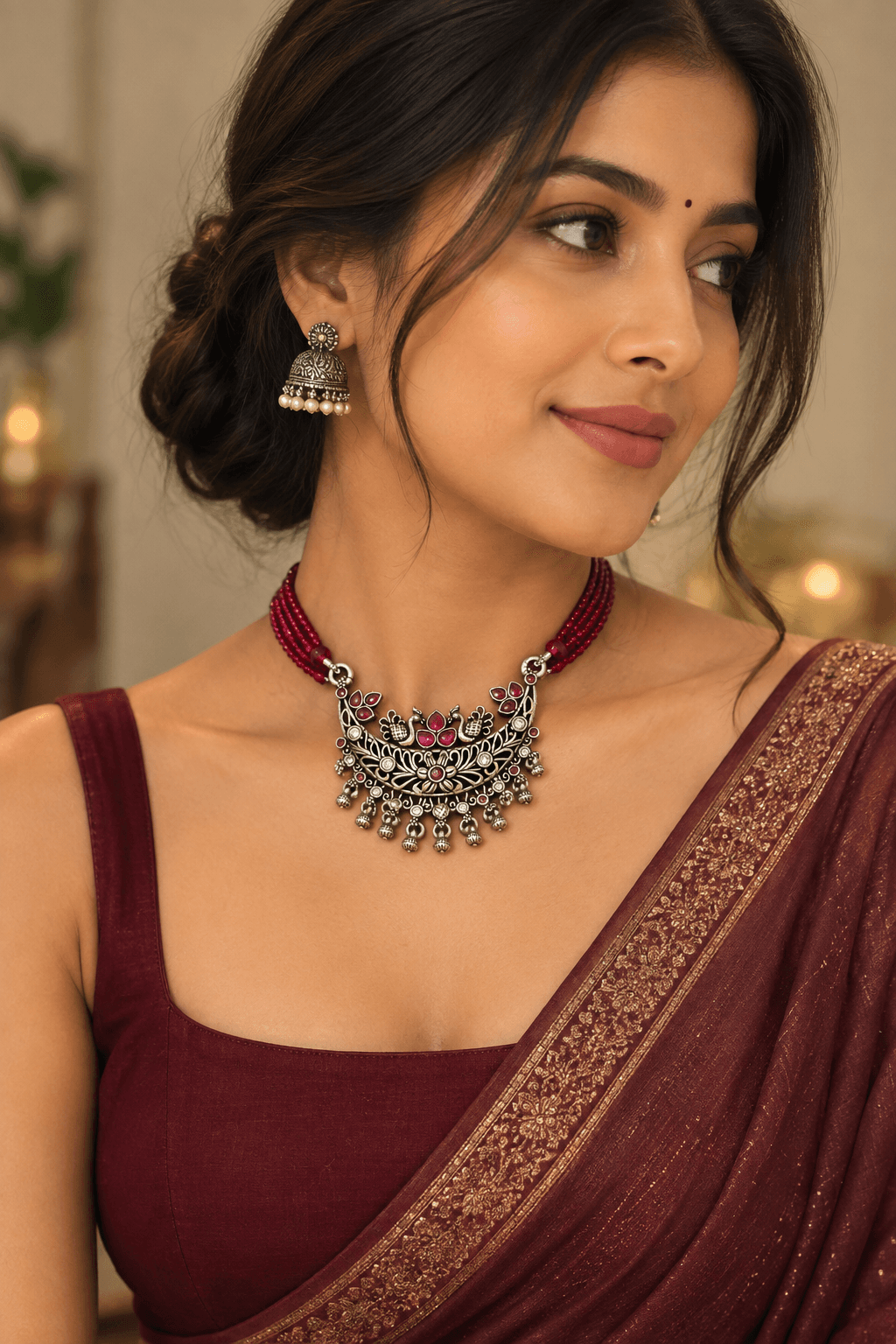Gulrukh Ruby Choker ❤️✨ – 925 Silver Necklaces