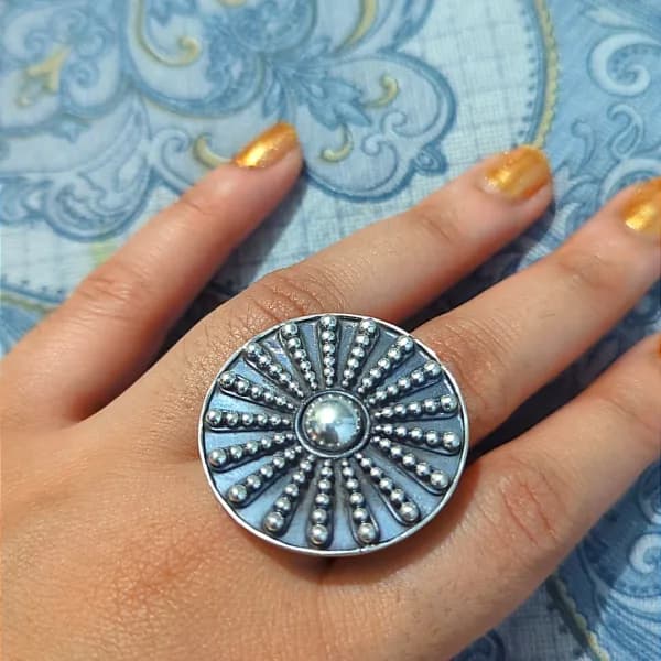 Oxidised Sunburst Statement Ring